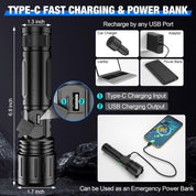 Extremely Bright LED Flashlight Long Beam and Rechargeable Battery - Image 6