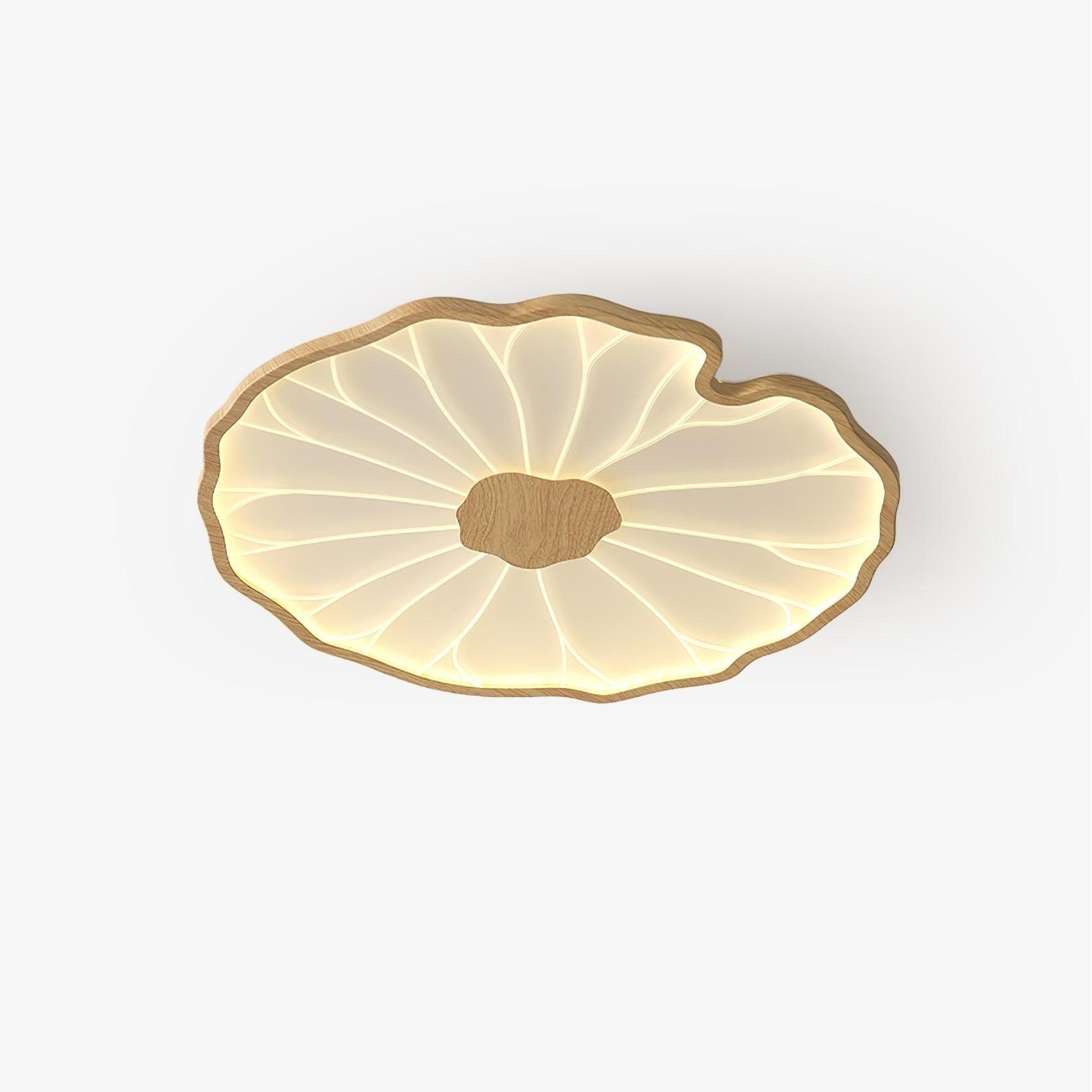 Flush Mount Ceiling Light Wood Finish and Lotus Leaf Design - Image 1