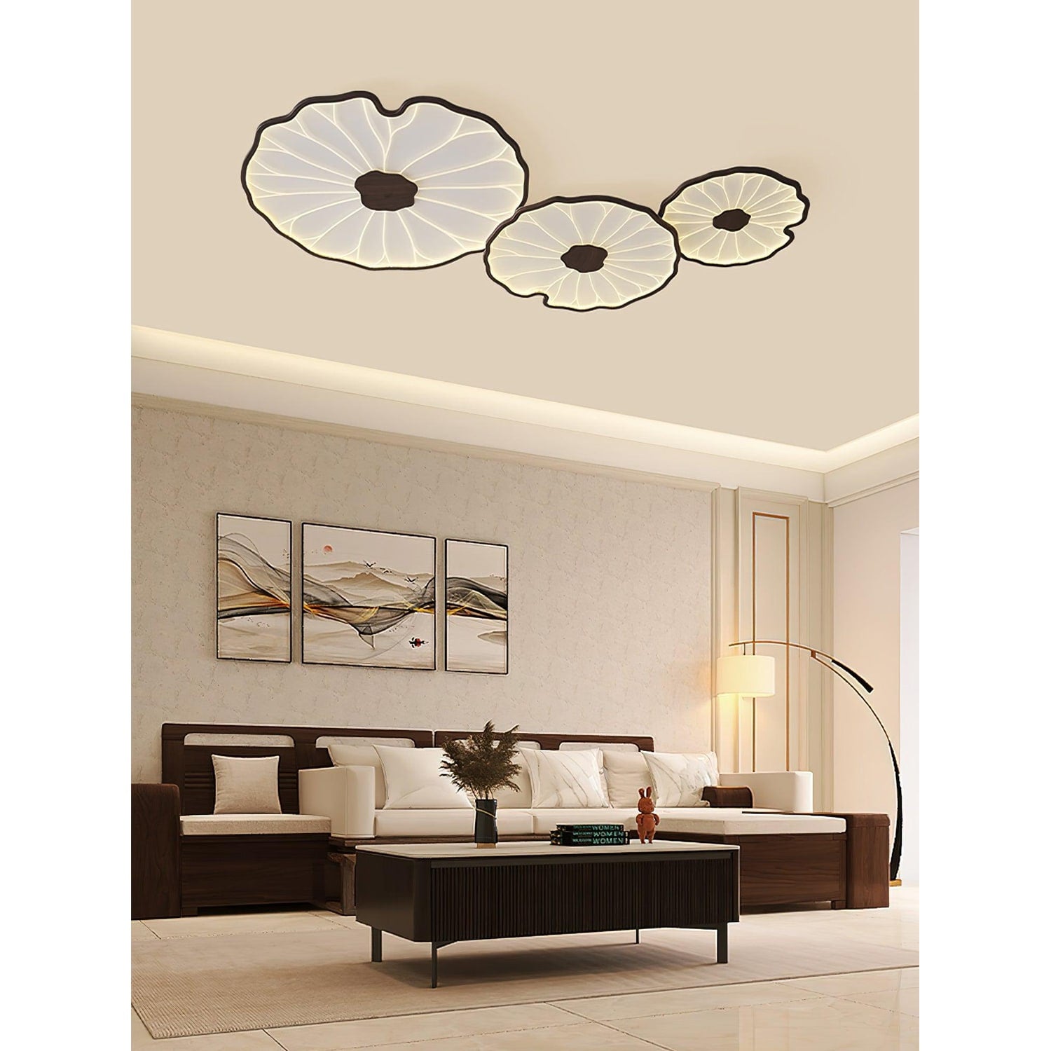 Flush Mount Ceiling Light Wood Finish and Lotus Leaf Design - Image 2