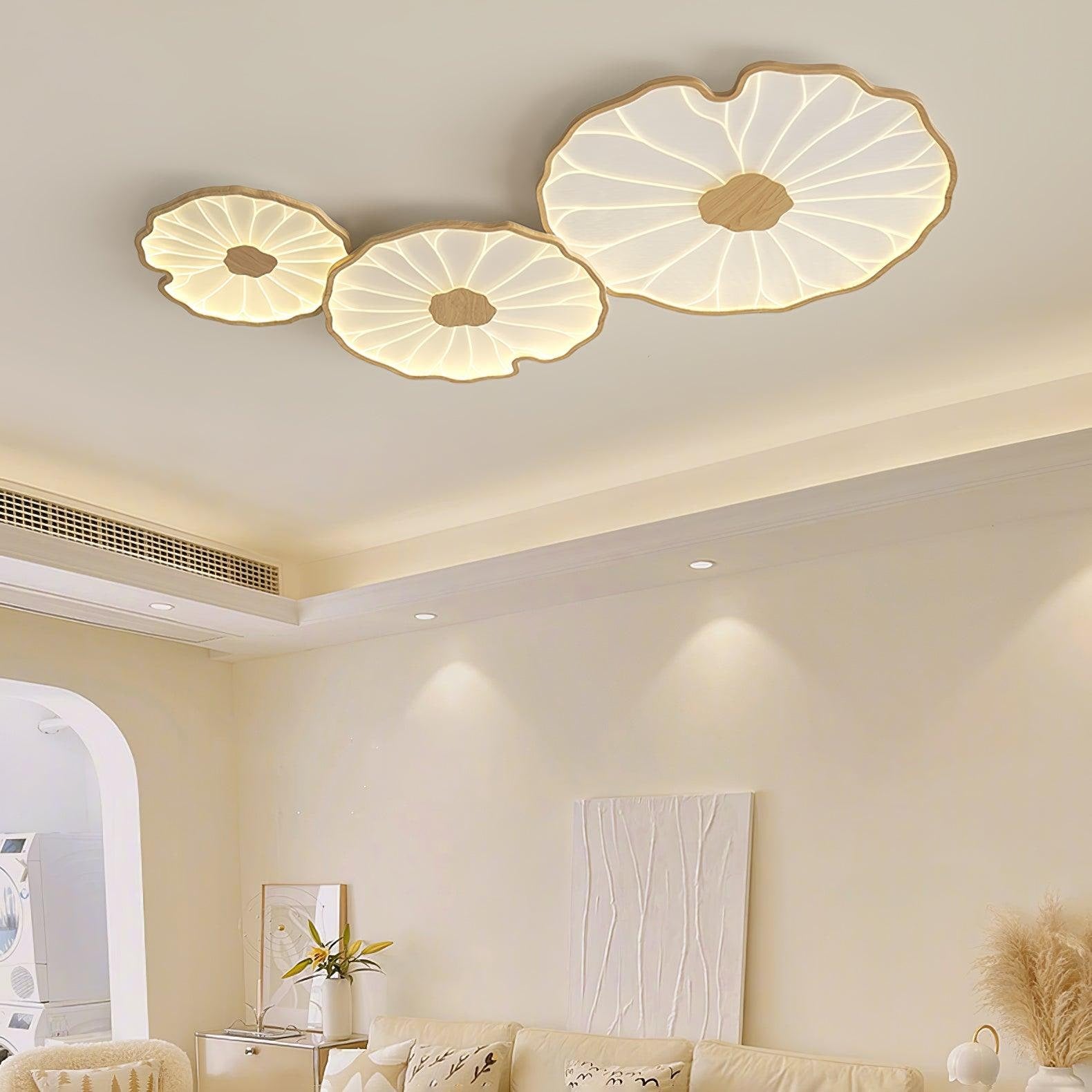 Flush Mount Ceiling Light Wood Finish and Lotus Leaf Design - Image 4