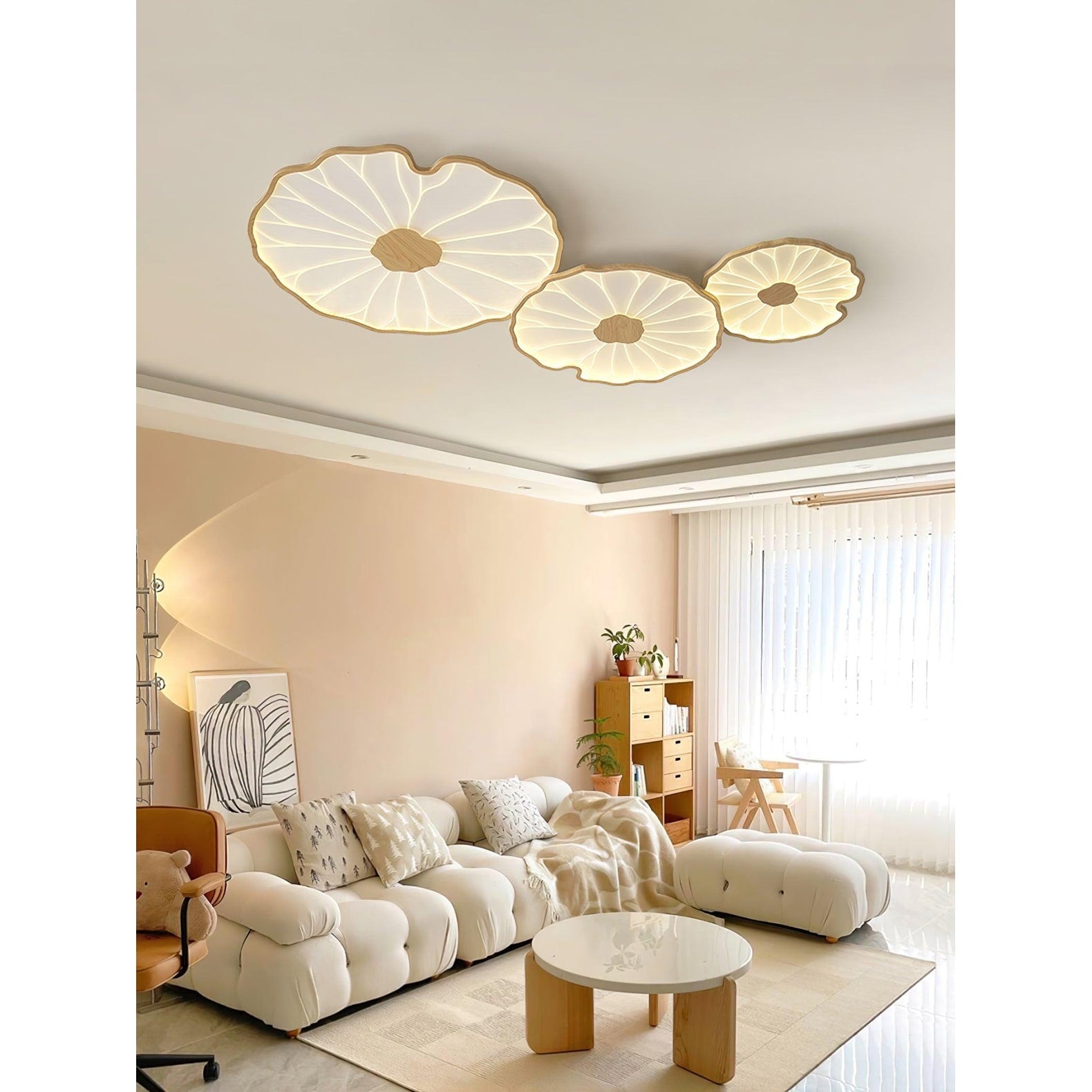 Flush Mount Ceiling Light Wood Finish and Lotus Leaf Design - Image 40