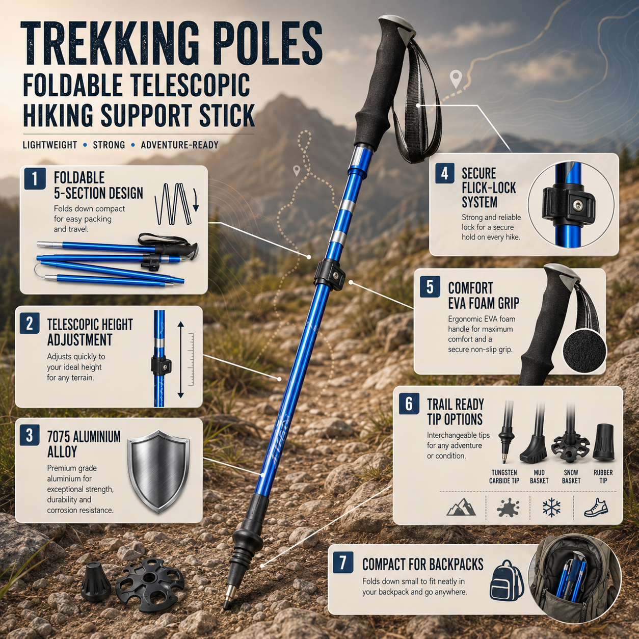 Foldable Trekking Poles Hiking Poles Telescopic Foldaway - Image 4