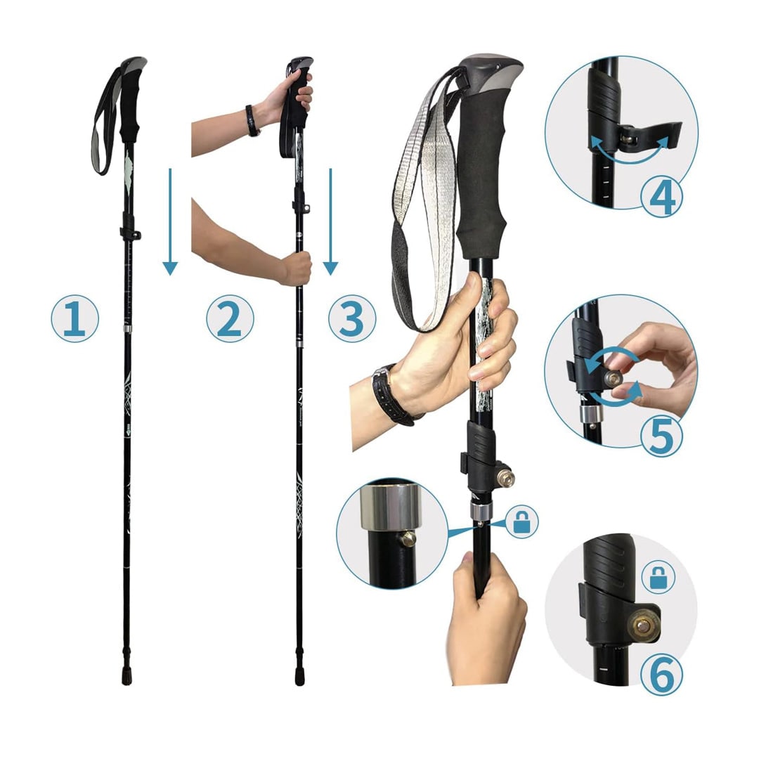 Folding Walking Poles Hiking Adjustable Lightweight Trekking Sticks - Image 3