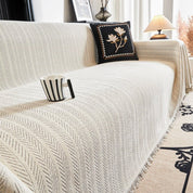 Herringbone Chenille Sofa Cover Tassels Cozy Living Room - Image 3