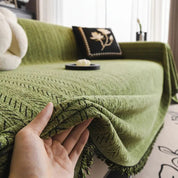 Herringbone Chenille Sofa Cover Tassels Cozy Living Room - Image 5