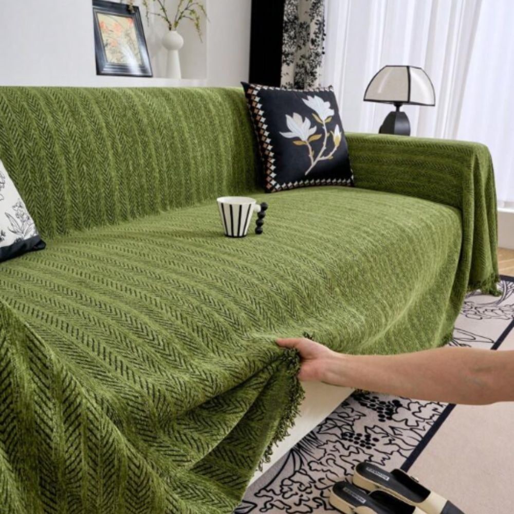 Herringbone Chenille Sofa Cover Tassels Cozy Living Room - Image 8
