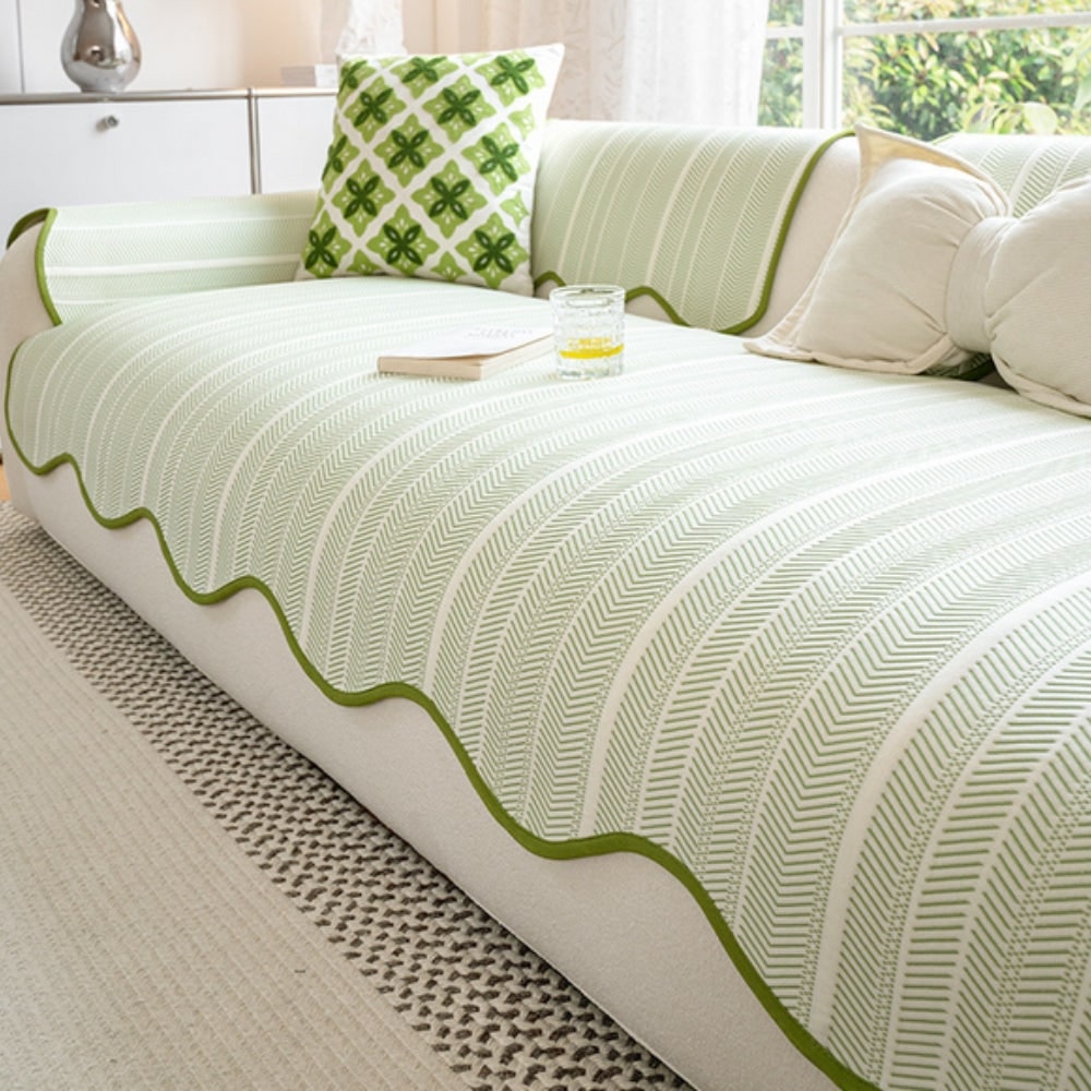 Herringbone Sofa Cover Scallop Stylish Protection - Image 1