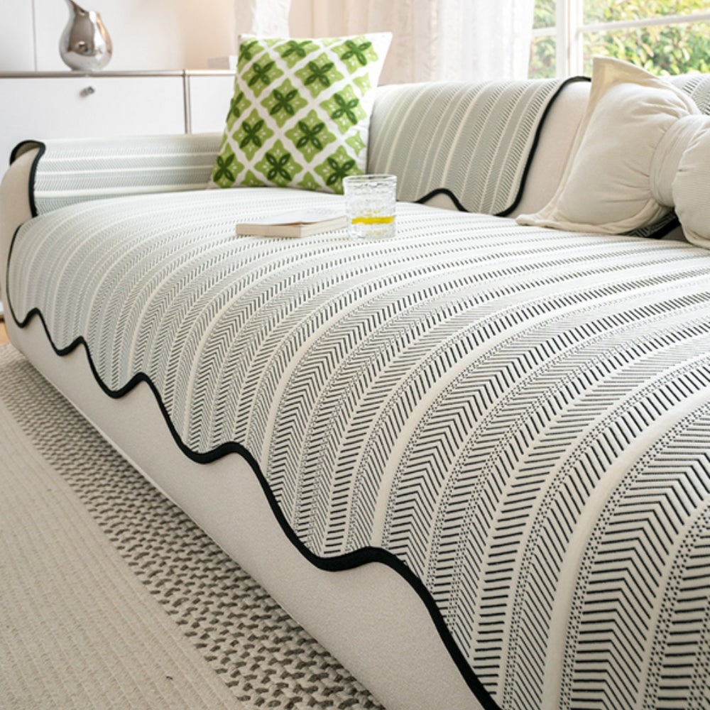 Herringbone Sofa Cover Scallop Stylish Protection - Image 2