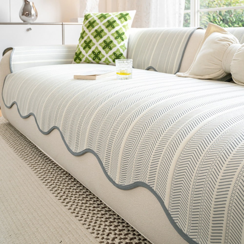 Herringbone Sofa Cover Scallop Stylish Protection - Image 3