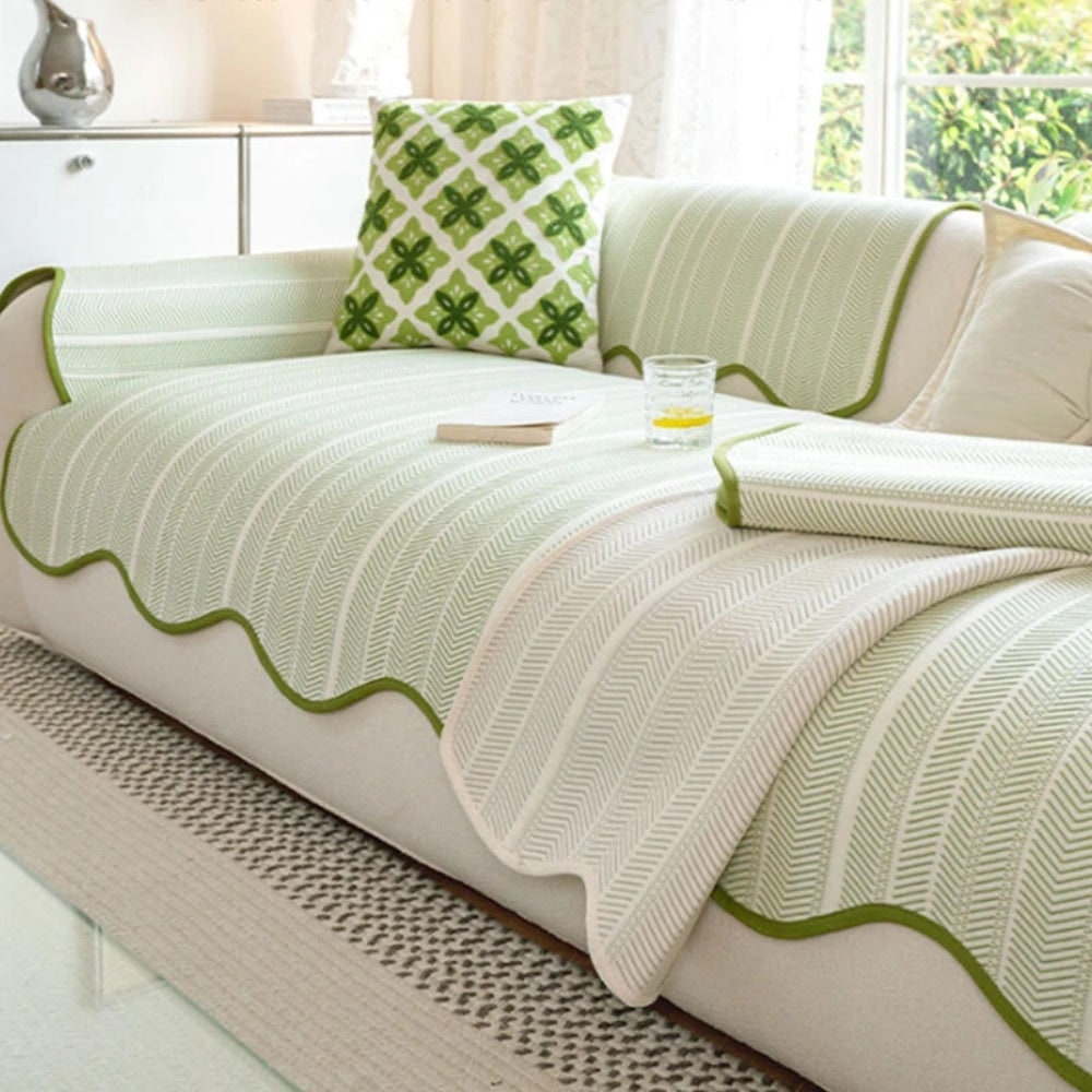 Herringbone Sofa Cover Scallop Stylish Protection - Image 5