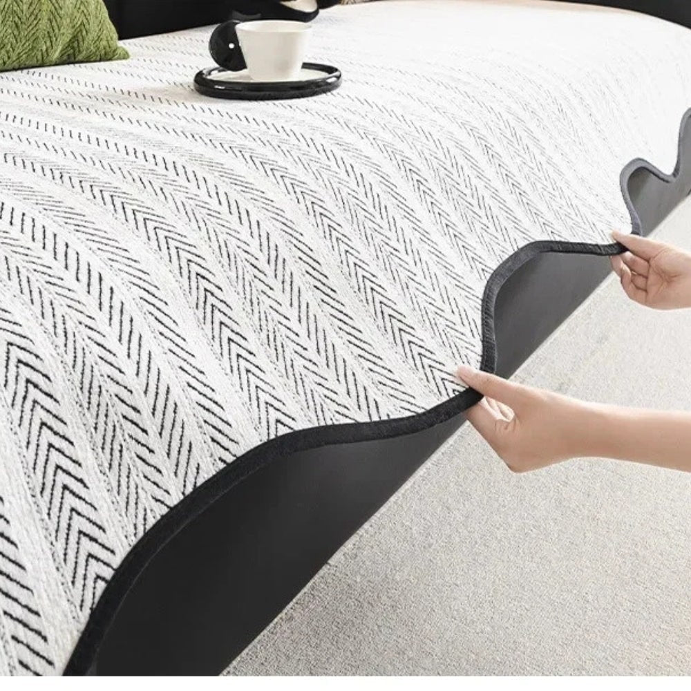 Herringbone Sofa Cover Scallop Stylish Protection - Image 6