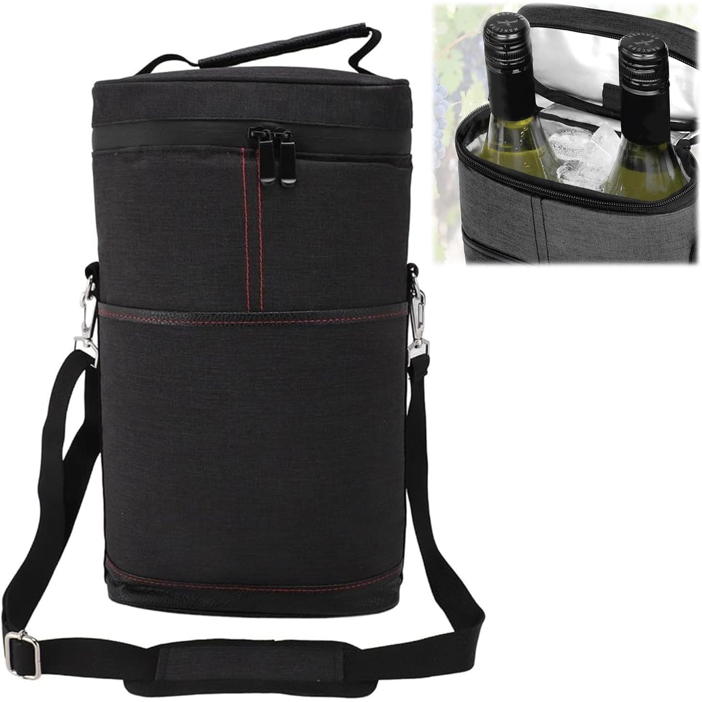 Insulated Wine Cooler Tote Bag Adjustable Strap 2 Bottles - Image 10