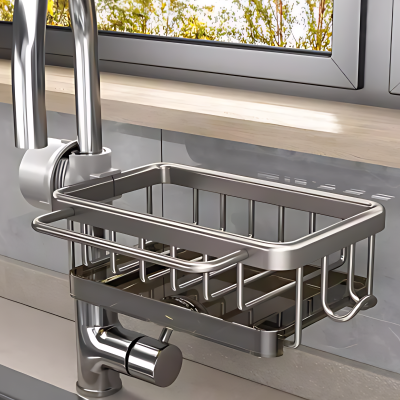Kitchen Sink Basket Organizer Black Metal Storage Caddy Soap - Image 1