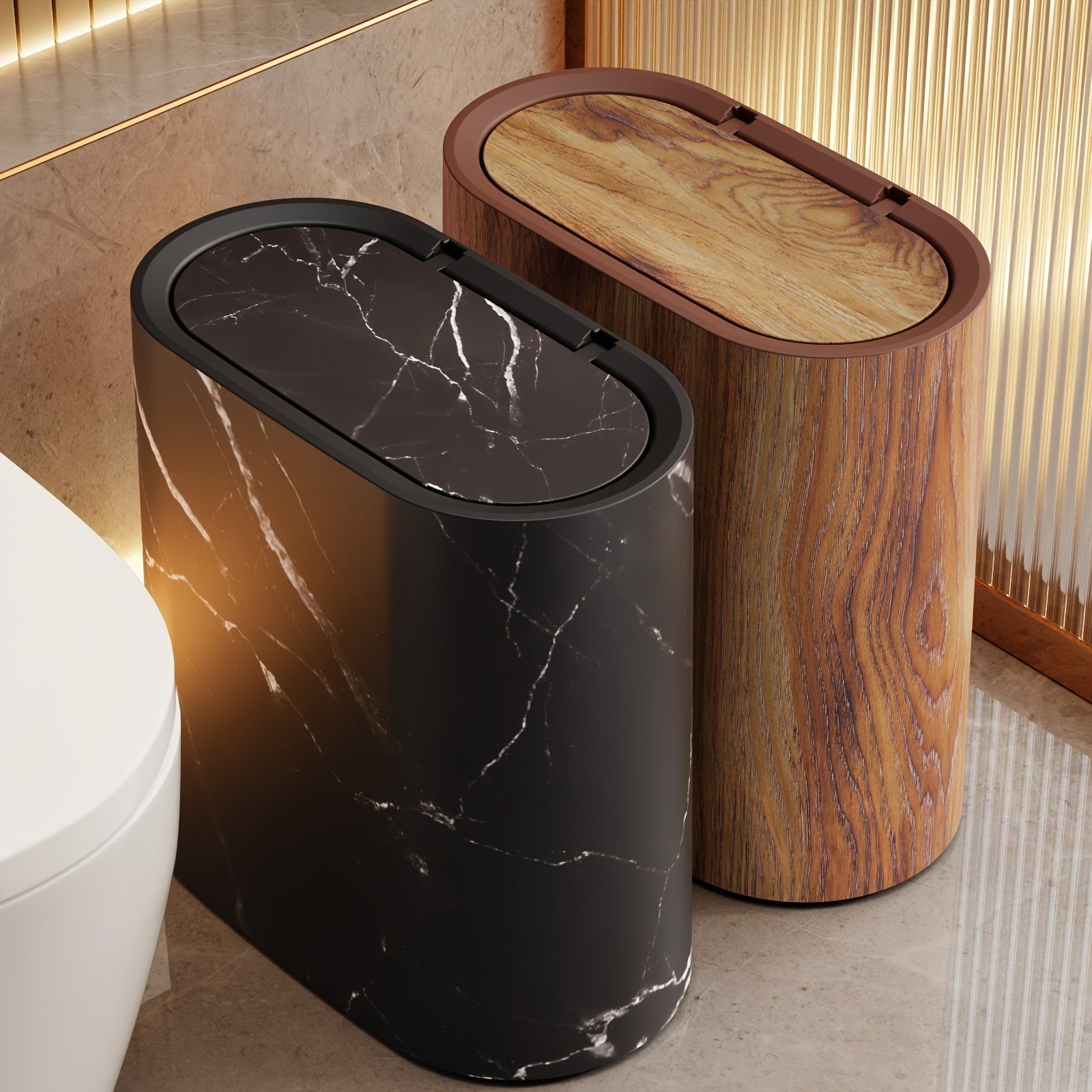 Kitchen Trash Can Bathroom Bin Lid Pedal Narrow Waste Bin - Image 1