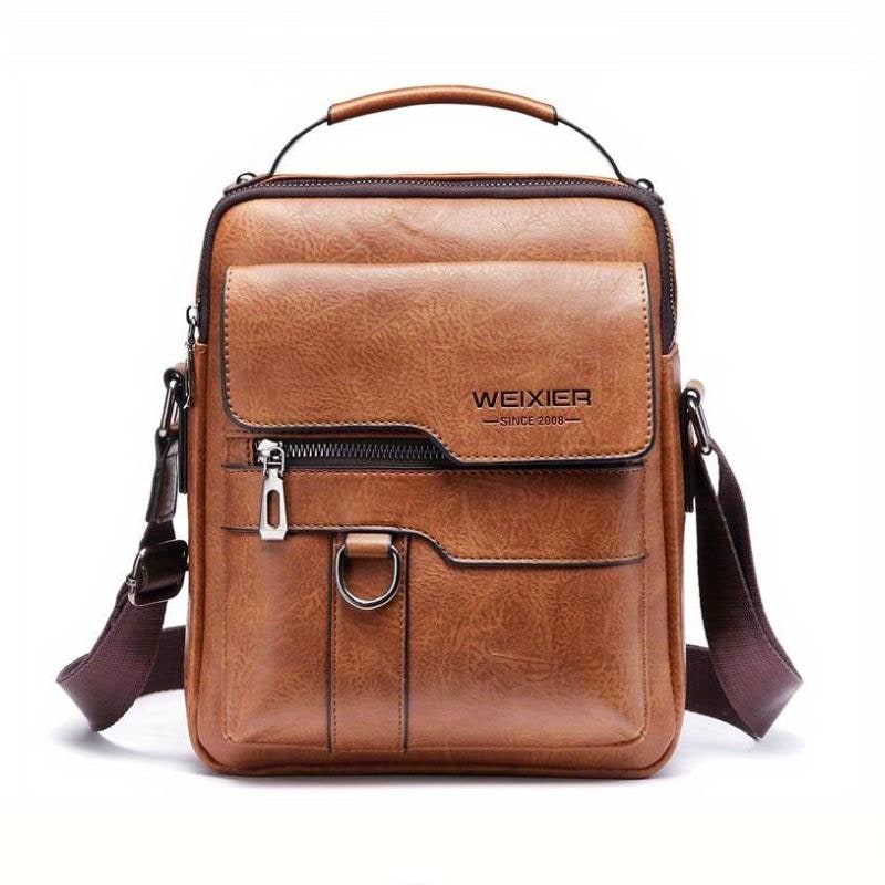 Leather Messenger Bag Stylish Crossbody Satchel Brown Black - Image 1