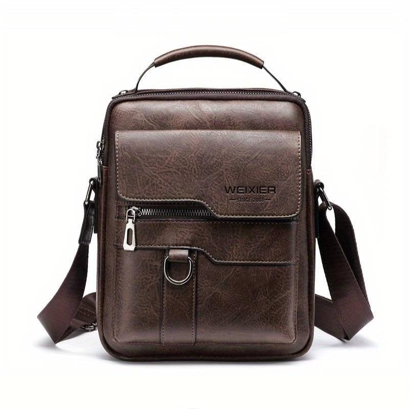 Leather Messenger Bag Stylish Crossbody Satchel Brown Black - Image 3