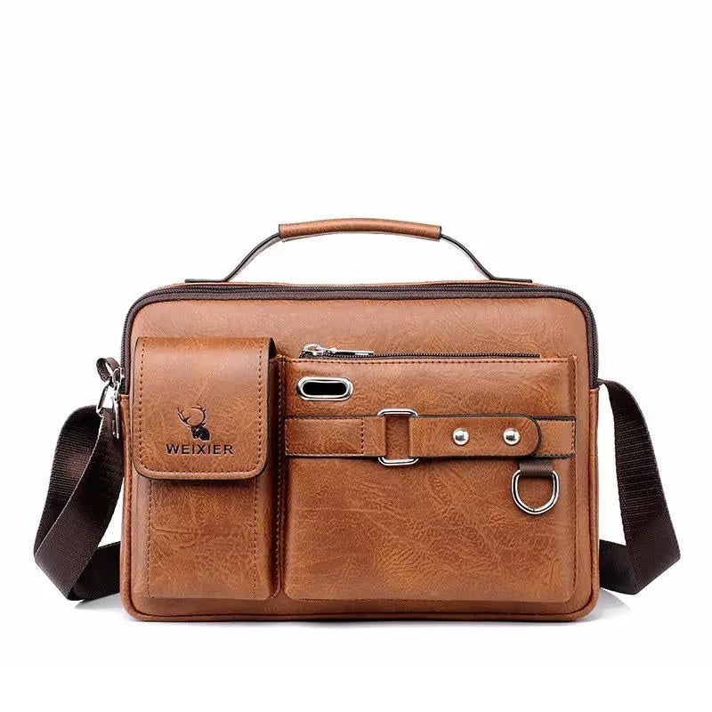 Leather Messenger Bag Stylish Crossbody Satchel Brown Black - Image 6