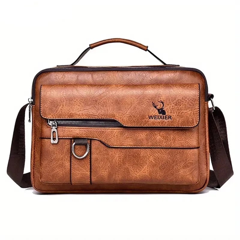 Leather Messenger Bag Stylish Crossbody Satchel Brown Black - Image 9