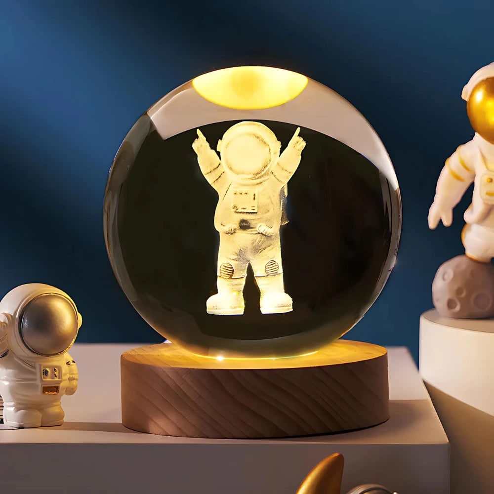 Luminous Crystal Ball Night Light Wooden Base - Image 5