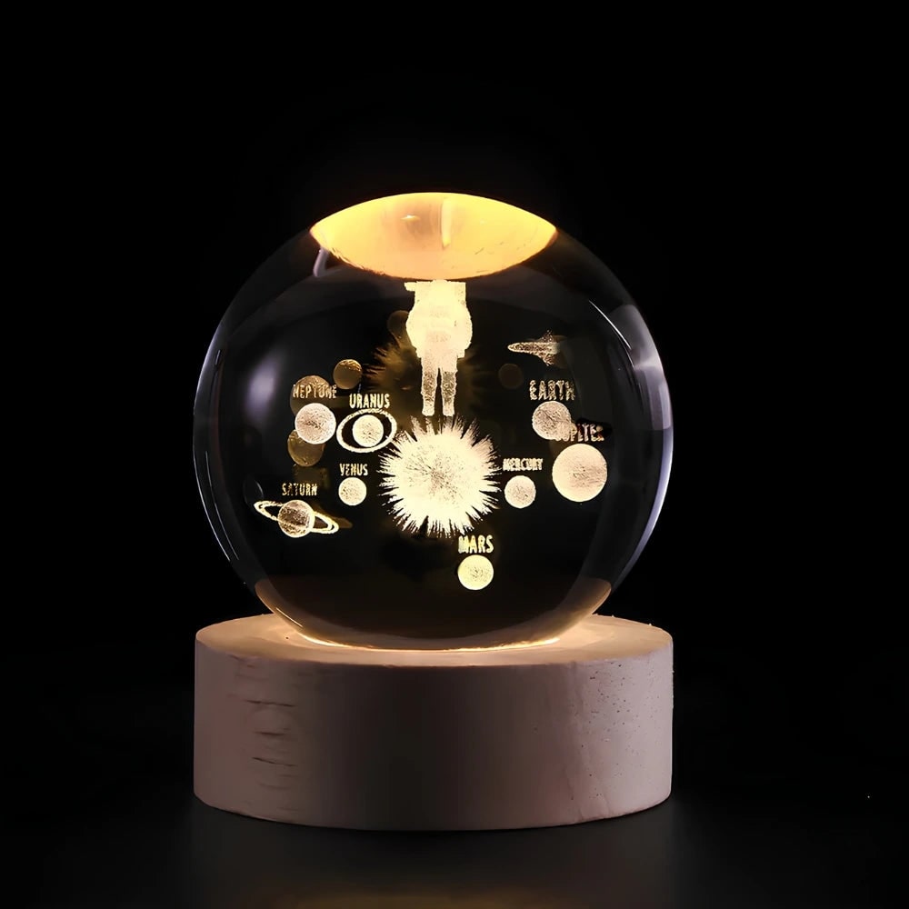 Luminous Crystal Ball Night Light Wooden Base - Image 7