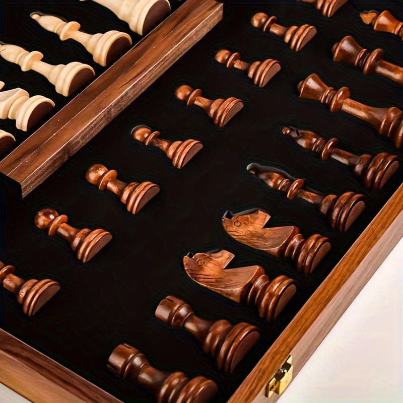 Luxury Wooden Chess Set Storage Box Elegant Gameplay - Image 7