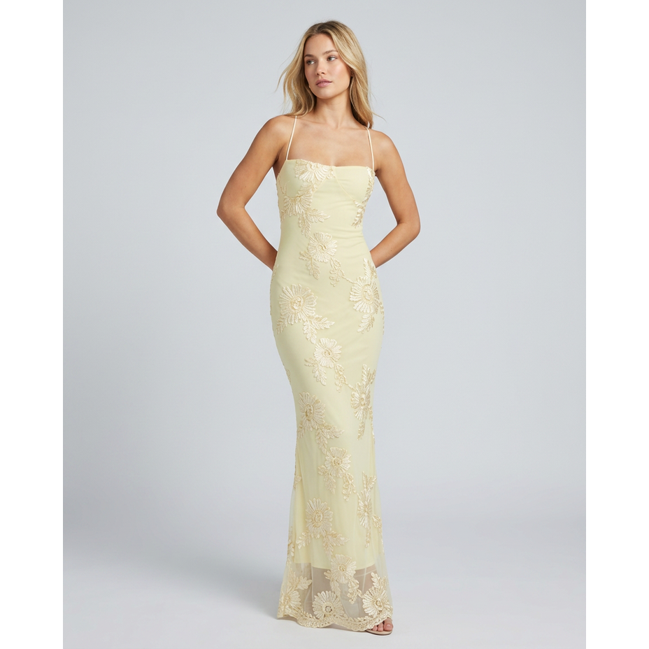Maxi Dress Floral Appliqué and Lace-Up Back - Image 1