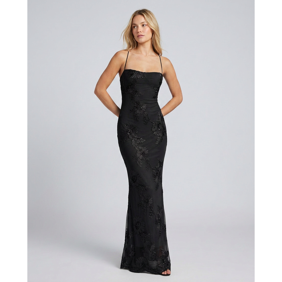 Maxi Dress Floral Appliqué and Lace-Up Back - Image 7