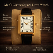 Men's Dress Watch Leather Strap Square Classic Design - Image 4