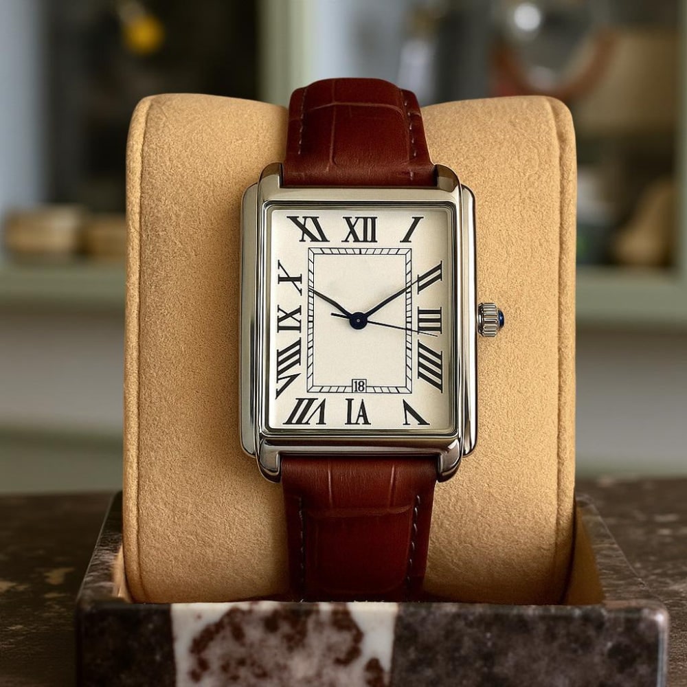 Men's Dress Watch Leather Strap Square Classic Design - Image 5