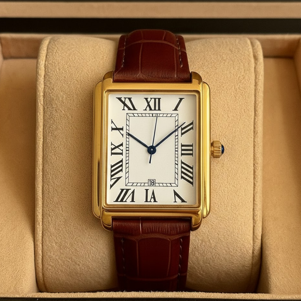 Men's Dress Watch Leather Strap Square Classic Design - Image 9