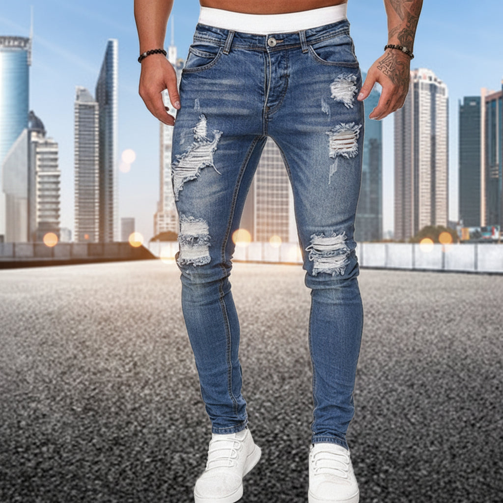 Men's Slim Fit Ripped Jeans Casual | Vintage Style - Image 1