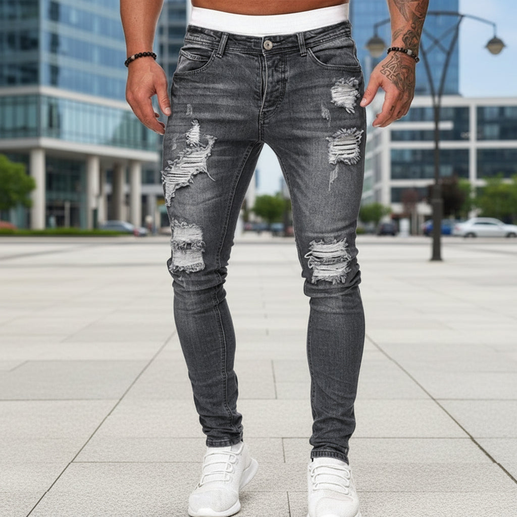 Men's Slim Fit Ripped Jeans Casual | Vintage Style - Image 2