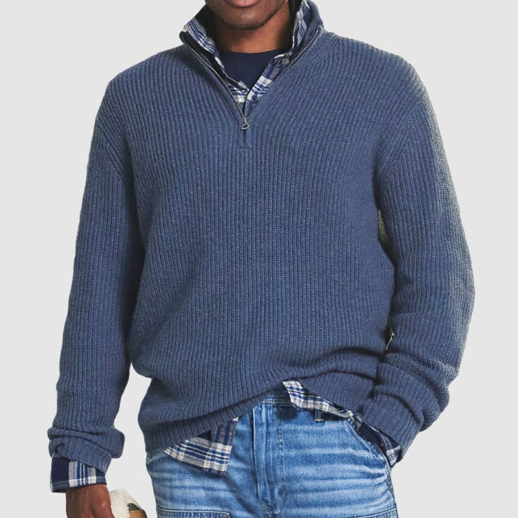 Men's Zipper Sweater Crew Neck Knit | Casual Attire - Image 2