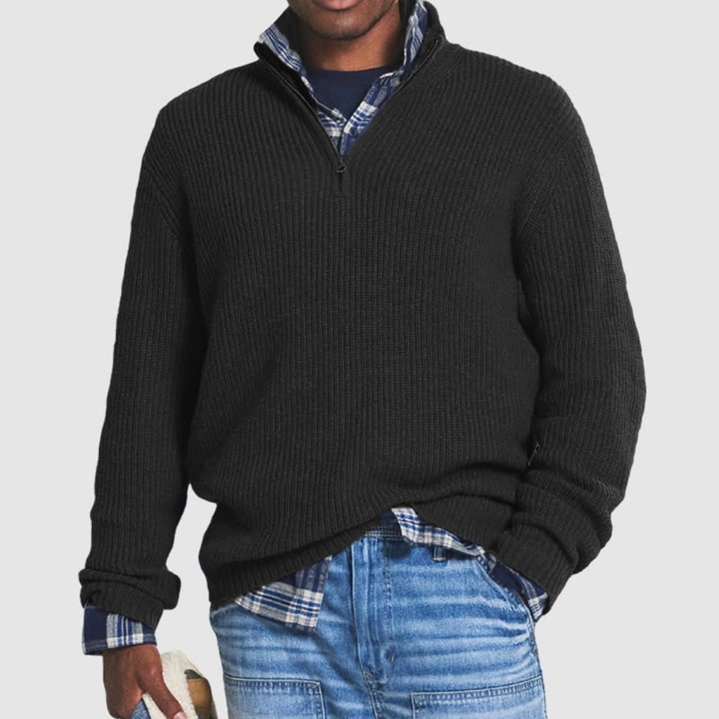Men's Zipper Sweater Crew Neck Knit | Casual Attire - Image 4