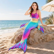 Mermaid Costume Swimsuit Girls Set Ruffle Shell Tail - Image 1