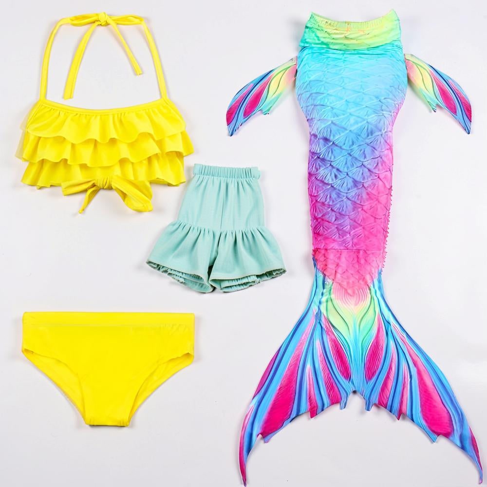 Mermaid Costume Swimsuit Girls Set Ruffle Shell Tail - Image 3