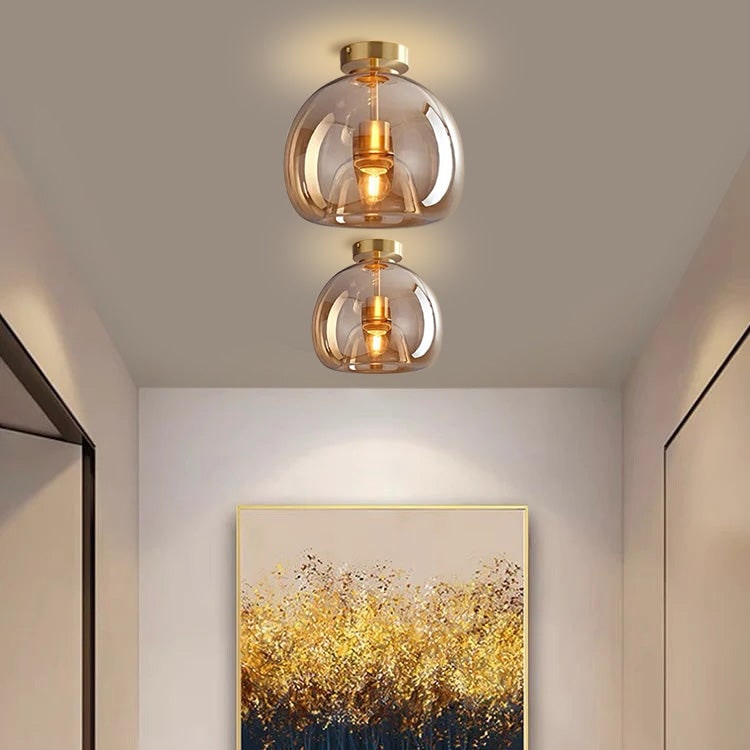 Modern Ceiling Light Retro Copper Glass Shade - Image 10