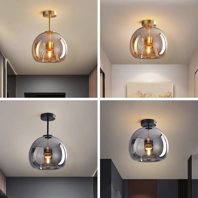 Modern Ceiling Light Retro Copper Glass Shade - Image 13