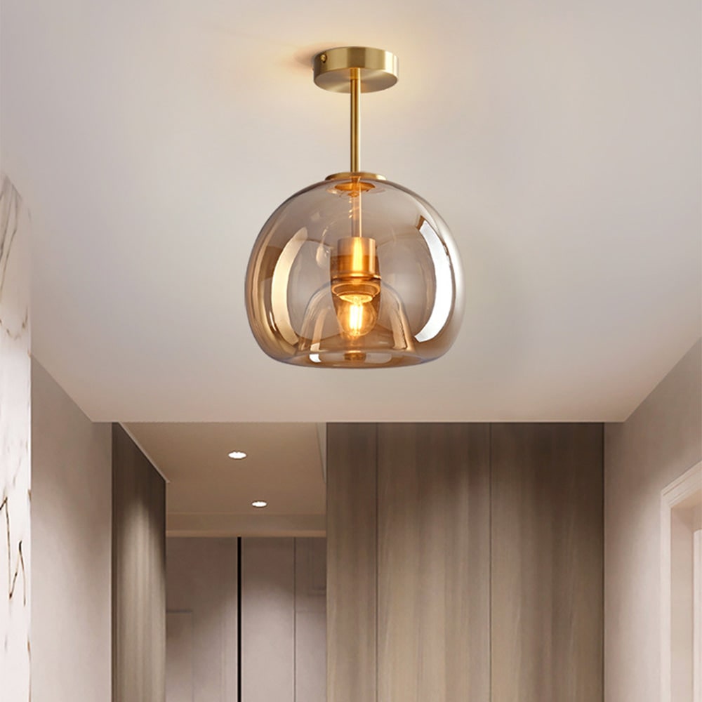 Modern Ceiling Light Retro Copper Glass Shade - Image 15
