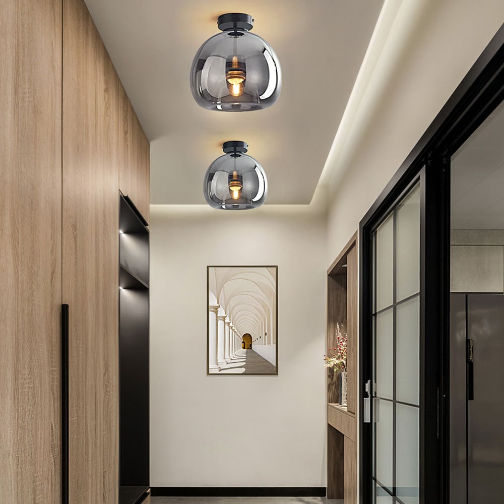 Modern Ceiling Light Retro Copper Glass Shade - Image 2