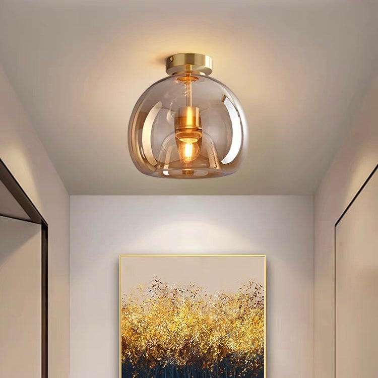 Modern Ceiling Light Retro Copper Glass Shade - Image 9