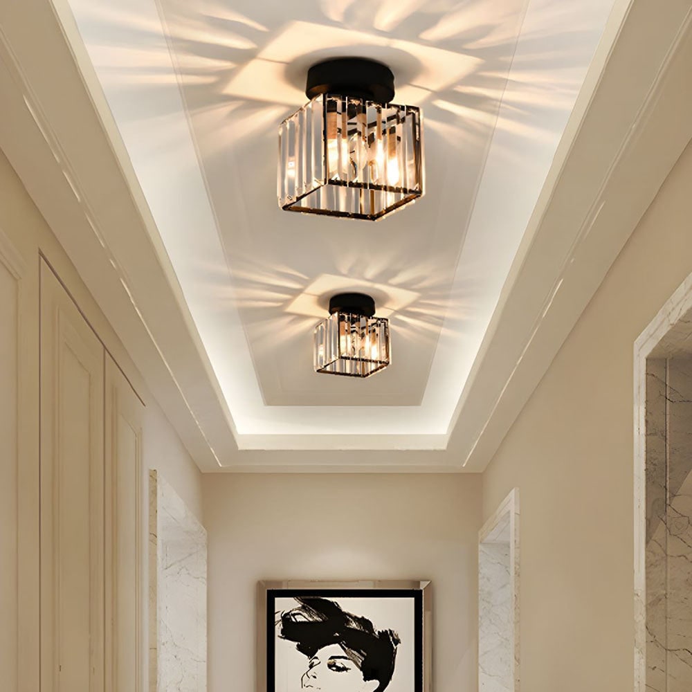 Modern Flush Mount Ceiling Light Crystal Shade Hallway - Image 1