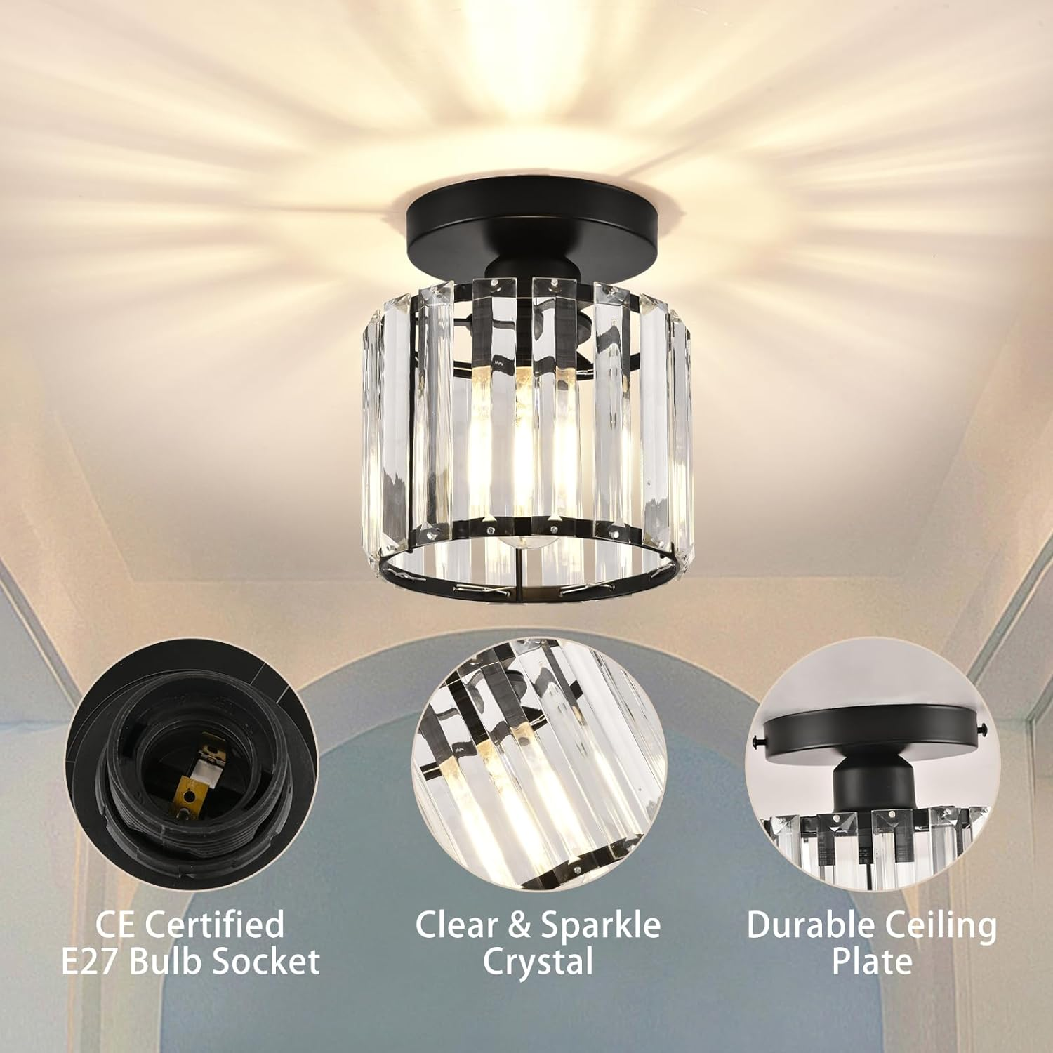 Modern Flush Mount Ceiling Light Crystal Shade Hallway - Image 19