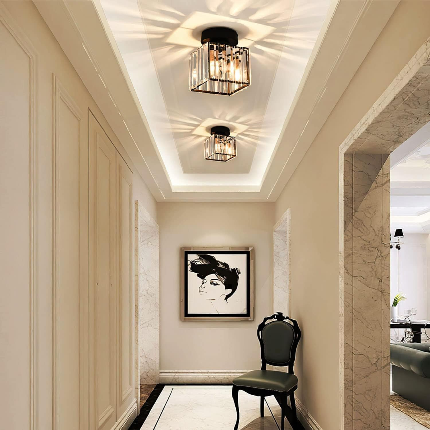 Modern Flush Mount Ceiling Light Crystal Shade Hallway - Image 3