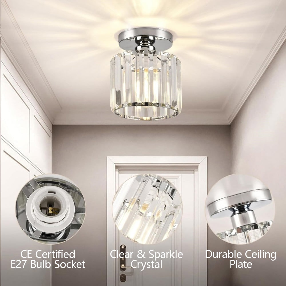 Modern Flush Mount Ceiling Light Crystal Shade Hallway - Image 33