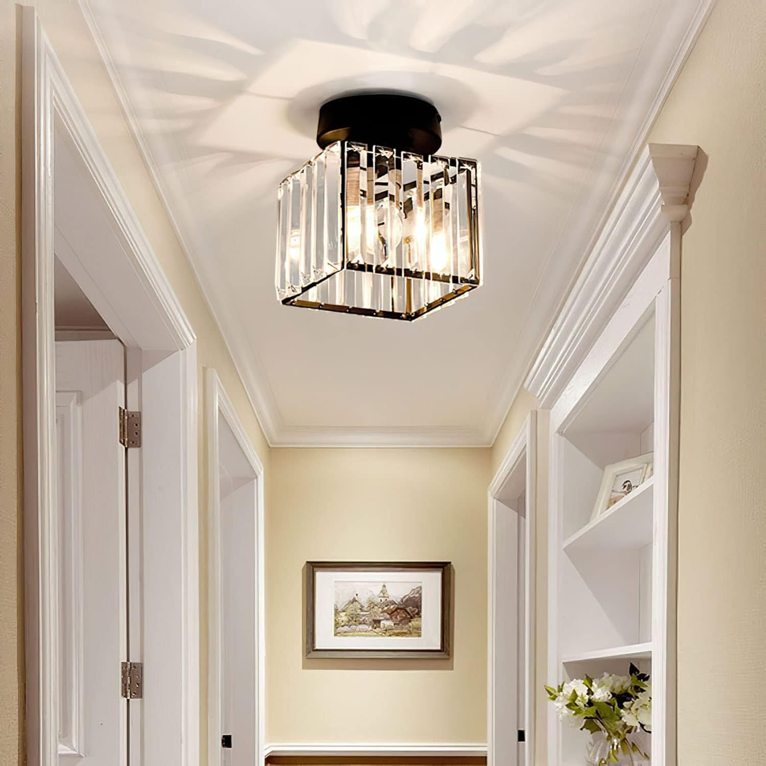 Modern Flush Mount Ceiling Light Crystal Shade Hallway - Image 4