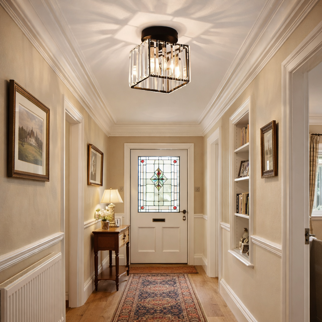 Modern Flush Mount Ceiling Light Crystal Shade Hallway - Image 5