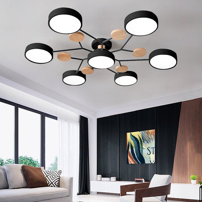 Modern LED Ceiling Wood Accents Living Room Decor - Image 12