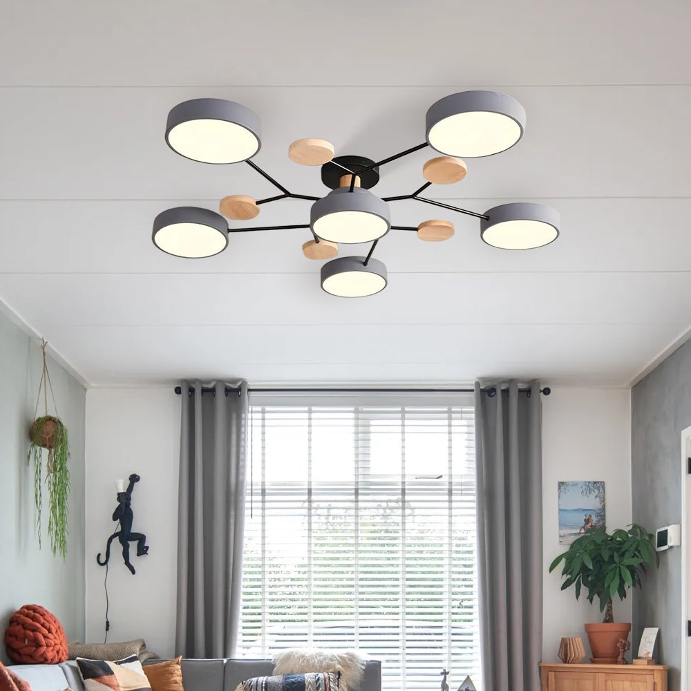 Modern LED Ceiling Wood Accents Living Room Decor - Image 18