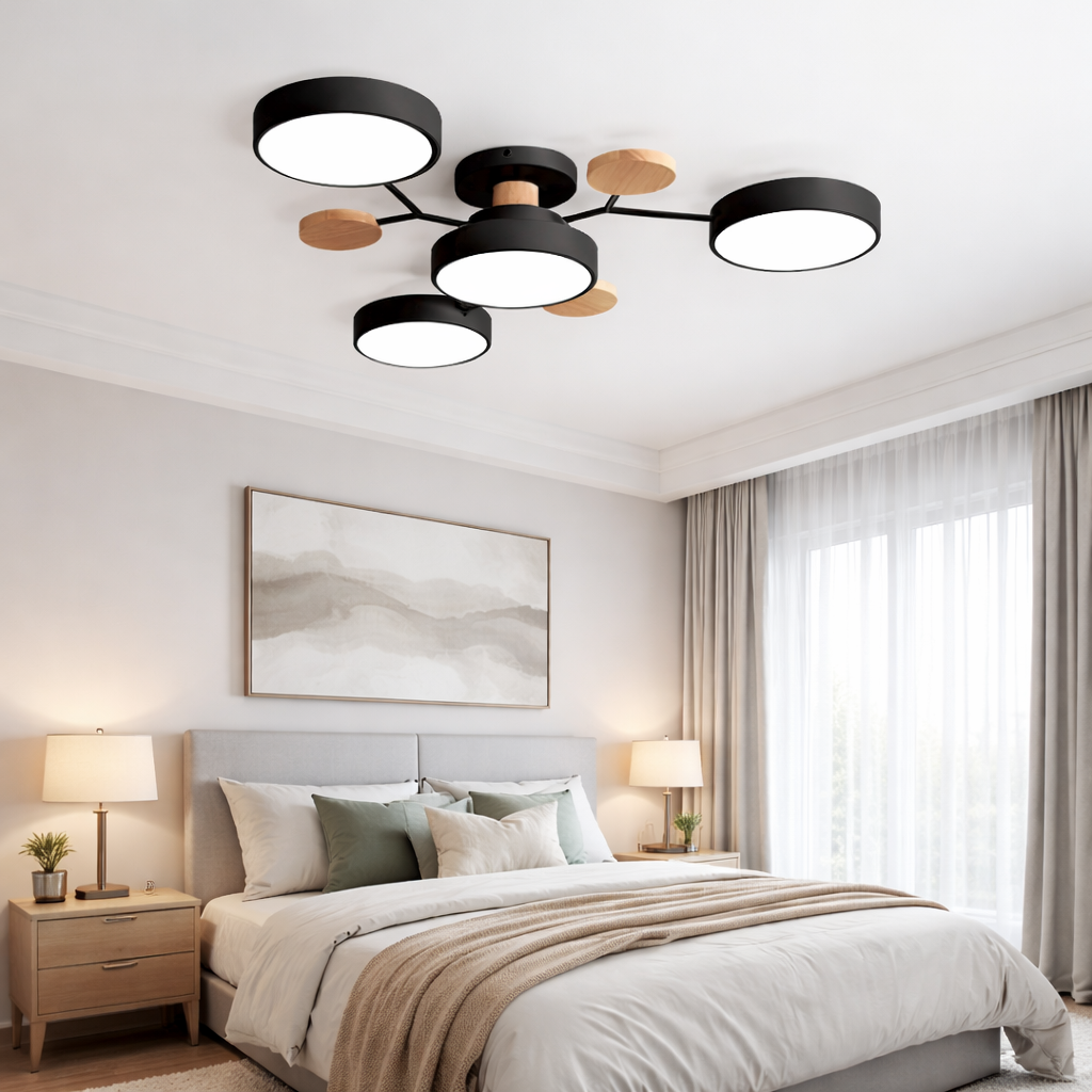 Modern LED Ceiling Wood Accents Living Room Decor - Image 4